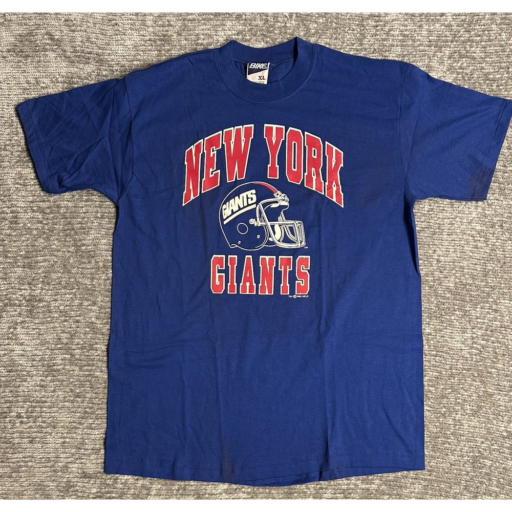 Vintage 1993 New York Giants T Shirt XL Made In USA BIKE NFL Helmet Logo Blue